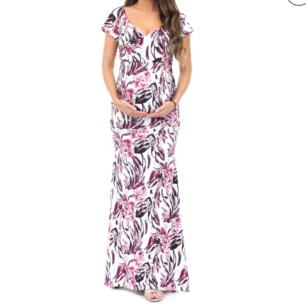 Floral Maternity Maxi Dress - Pink and Black